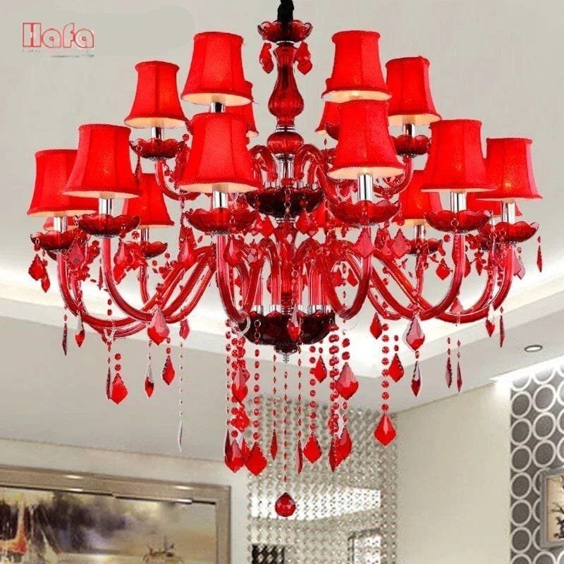 Red Crystal Pendent Chandelier Lamp Wedding Restaurant Bedroom