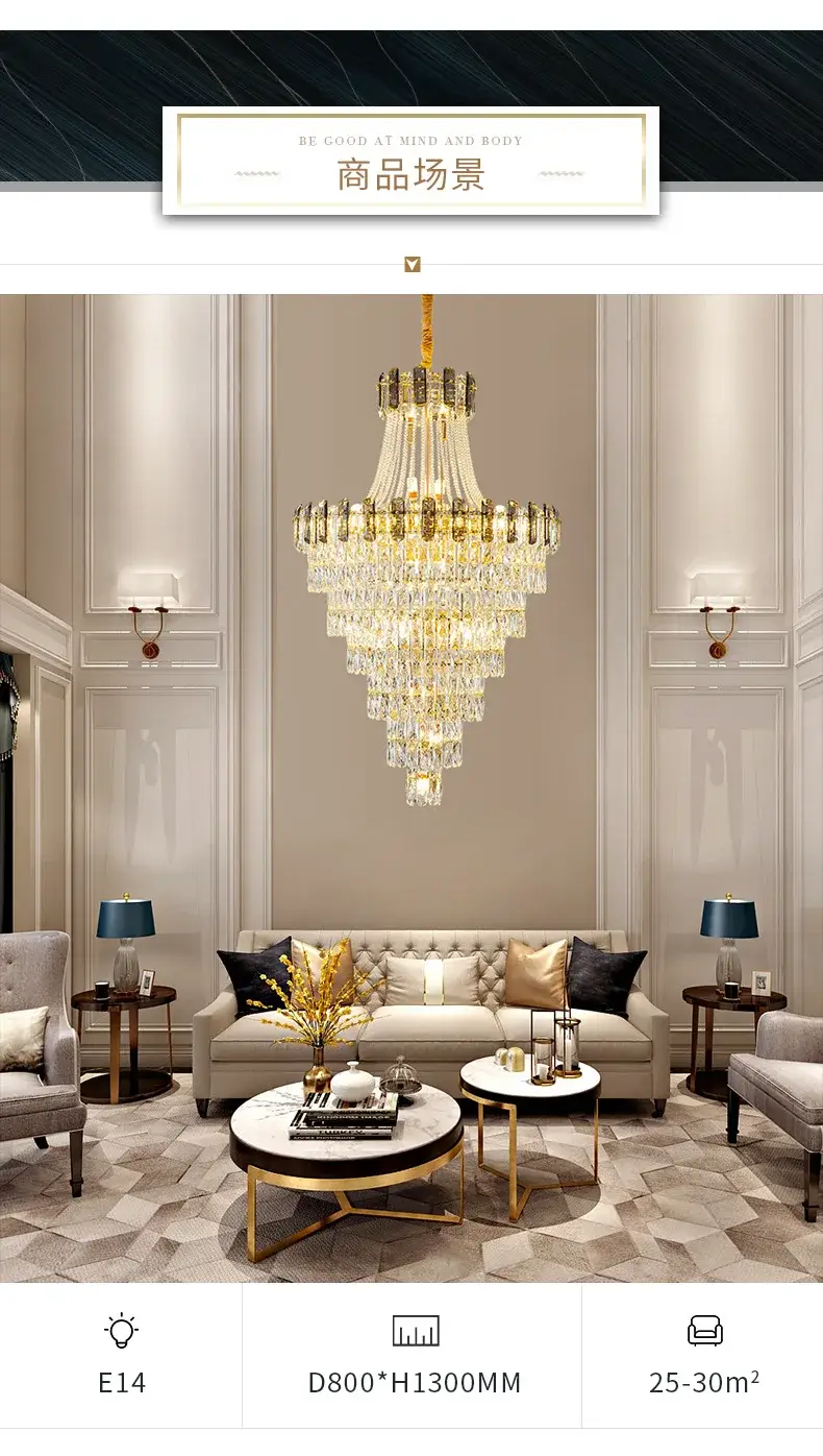 High Ceiling Crystal Chandelier for Villa Duplex Staircase - Image 5