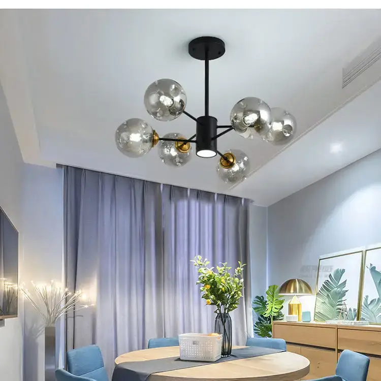 Modern Glass Ball Chandelier Kitchen - Image 3