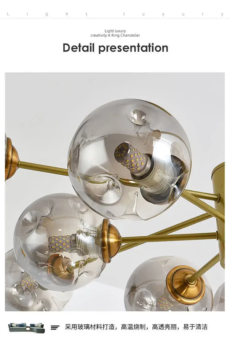 Modern Glass Ball Chandelier Kitchen - Image 5