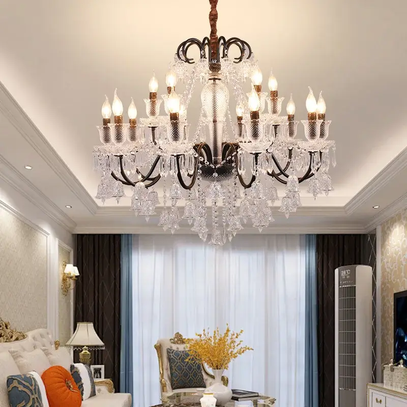 American Retro Crystal Chandelier Black Gold Pendant Light - Image 3