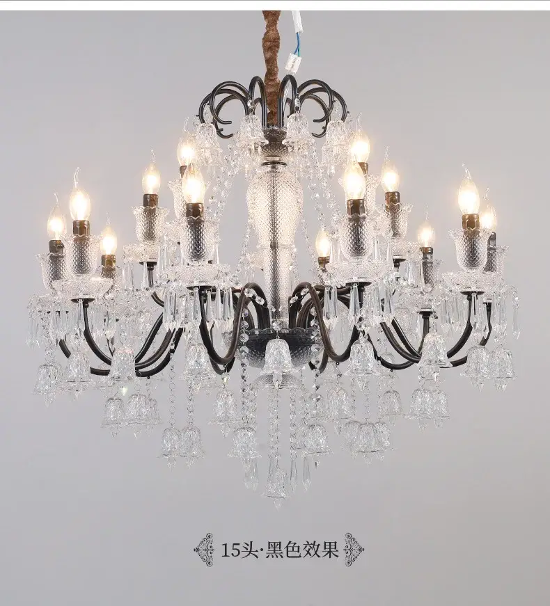 American Retro Crystal Chandelier Black Gold Pendant Light - Image 5