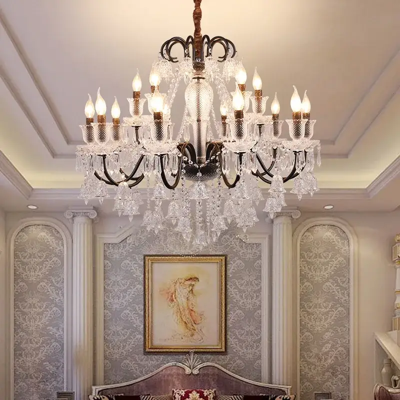 American Retro Crystal Chandelier Black Gold Pendant Light - Image 2