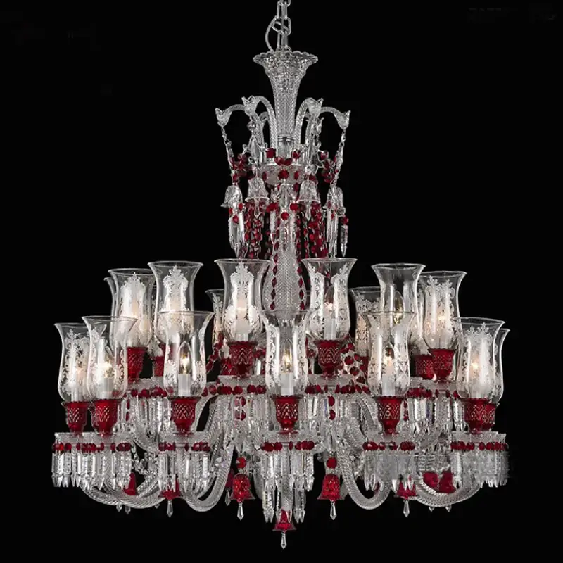 Vintage Baccarat Chandelier Red Crystal K9 Lighting - Image 2
