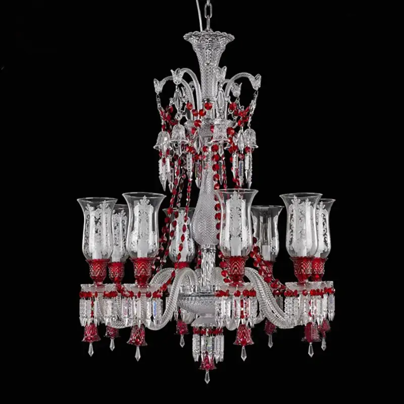 Vintage Baccarat Chandelier Red Crystal K9 Lighting - Image 4