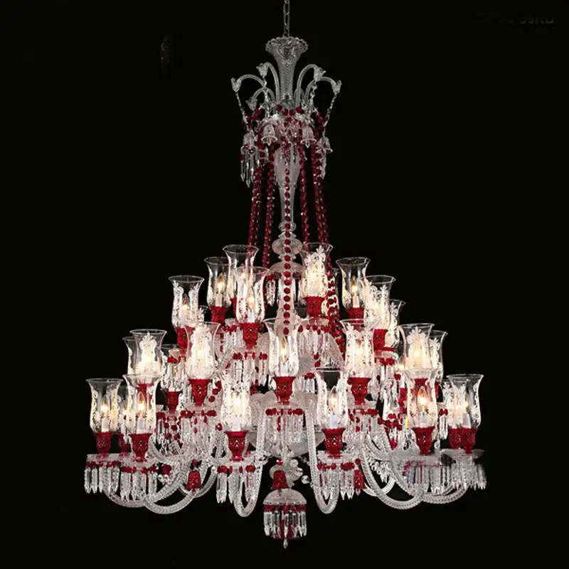 Vintage Baccarat Chandelier Red Crystal K9 Lighting - Image 3