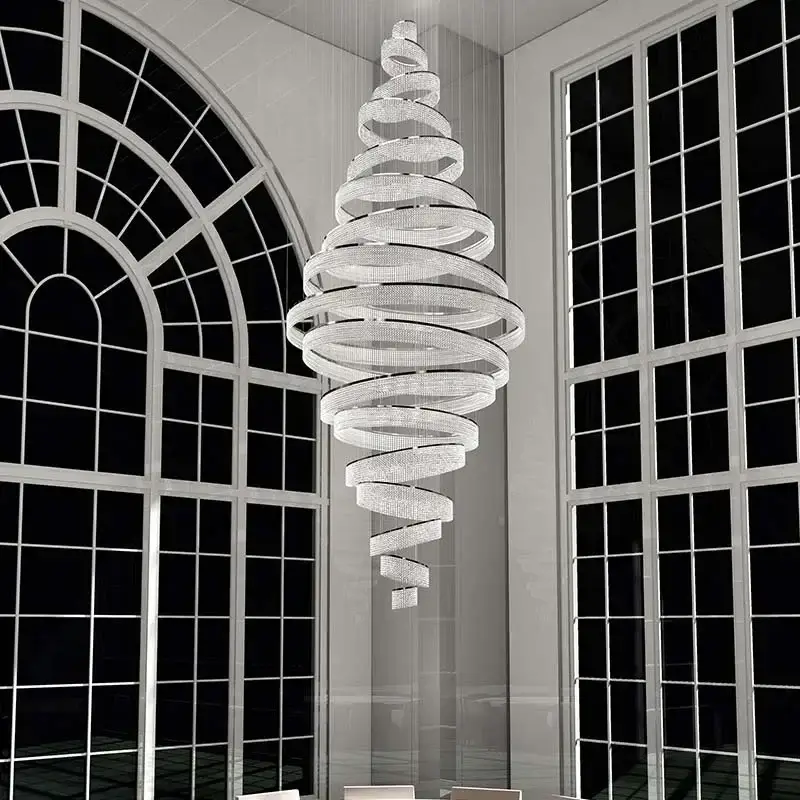 Staircase Crystal LED Chandelier Modern Ring - Image 2