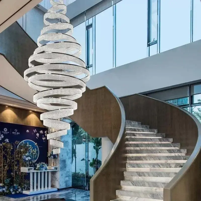 Staircase Crystal LED Chandelier Modern Ring - Image 3