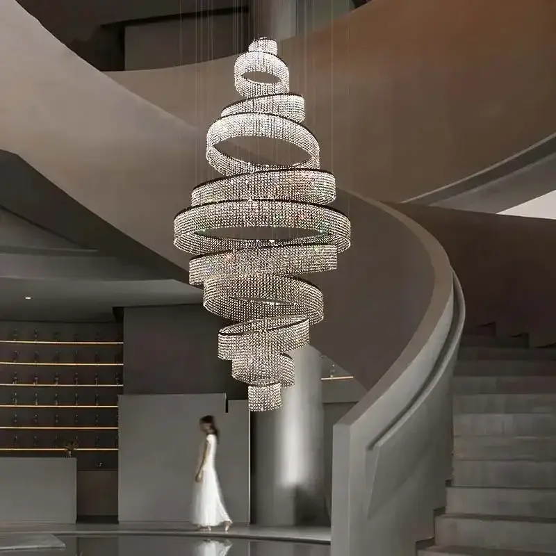 Staircase Crystal LED Chandelier Modern Ring
