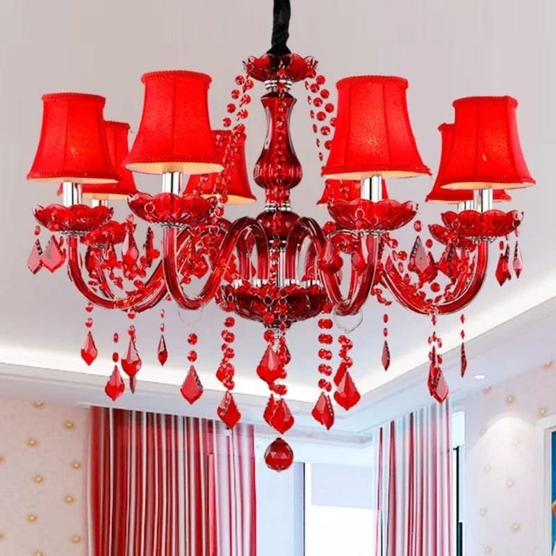 Red Crystal Pendent Chandelier Lamp Wedding Restaurant Bedroom - Image 3