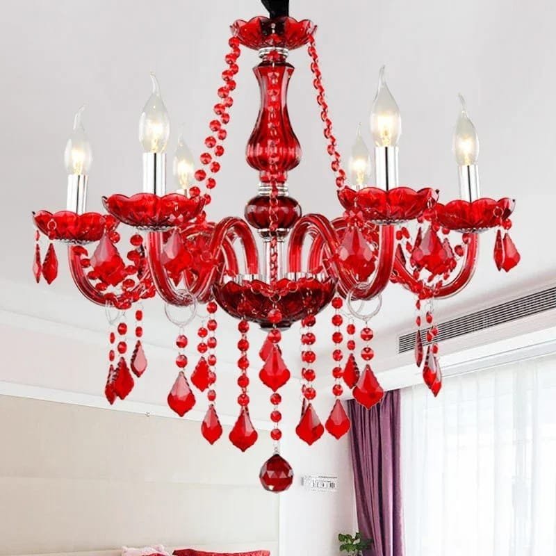 Red Crystal Pendent Chandelier Lamp Wedding Restaurant Bedroom - Image 6