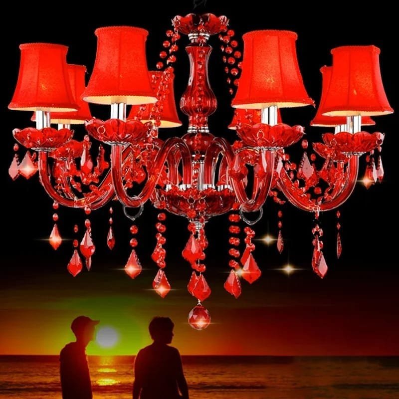 Red Crystal Pendent Chandelier Lamp Wedding Restaurant Bedroom - Image 4