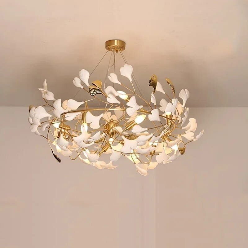 Vintage Ceramic Ginkgo Leaf Chandelier Hanging Light Fixture - Image 5