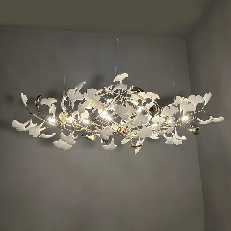 Vintage Ceramic Ginkgo Leaf Chandelier Hanging Light Fixture - Image 6