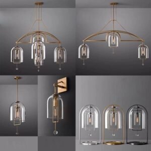 Vintage American brass chandelier with glass shades for living room lighting