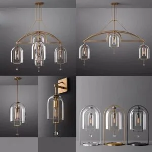 Vintage American brass chandelier with glass shades for living room lighting