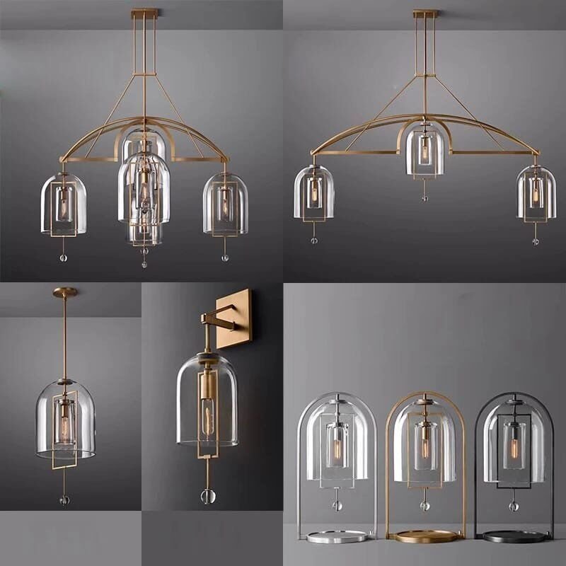 Vintage American brass chandelier with glass shades for living room lighting