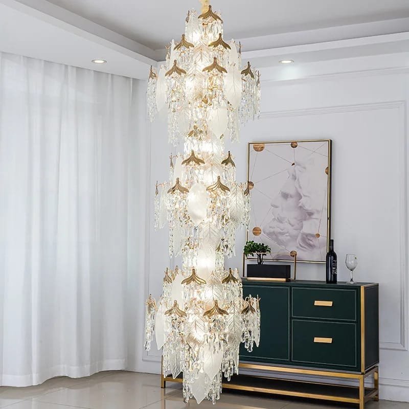 High Ceiling Spiral Staircase Crystal Chandelier Long Pendant Lighting - Image 4