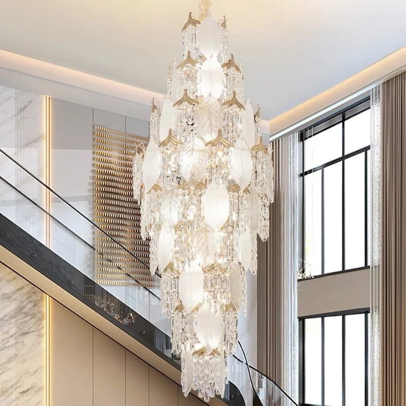High Ceiling Spiral Staircase Crystal Chandelier Long Pendant Lighting - Image 2