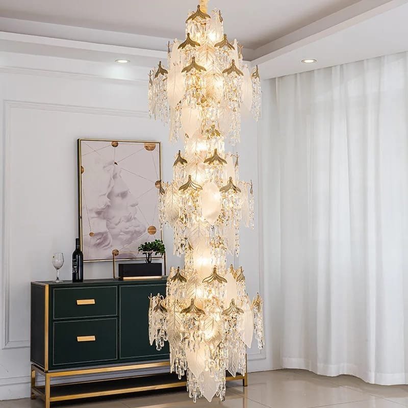 High Ceiling Spiral Staircase Crystal Chandelier Long Pendant Lighting - Image 6