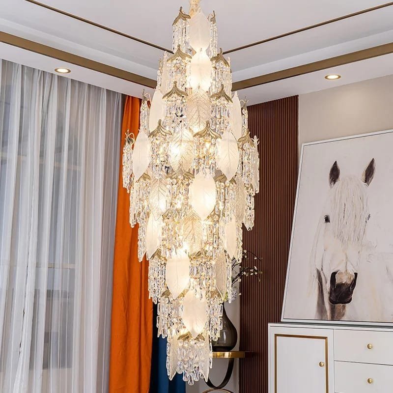 High Ceiling Spiral Staircase Crystal Chandelier Long Pendant Lighting - Image 5