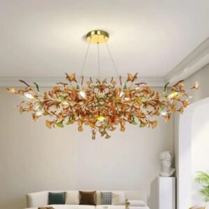 Modern leaf-shaped glass chandelier for luxury dining room villa decor