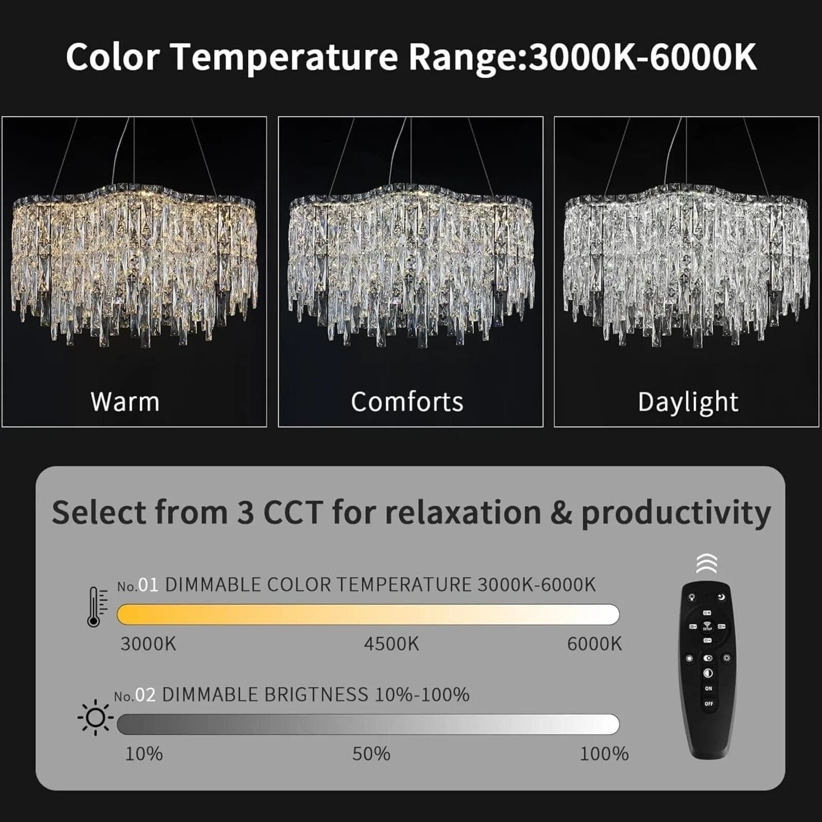 Crystal Chandelier with Remote Control Light Fixtures - Image 3