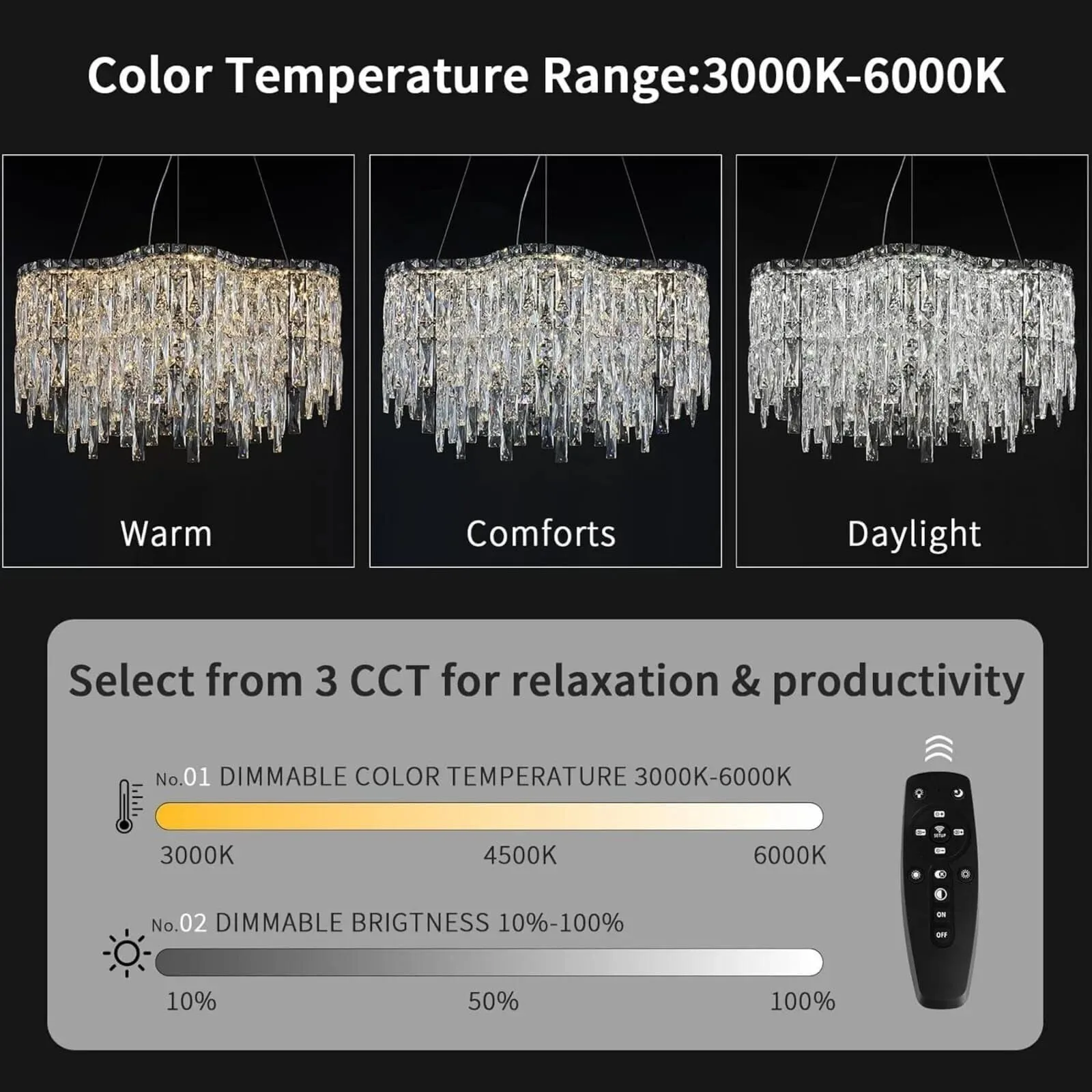 Crystal Chandelier with Remote Control Light Fixtures - Image 3
