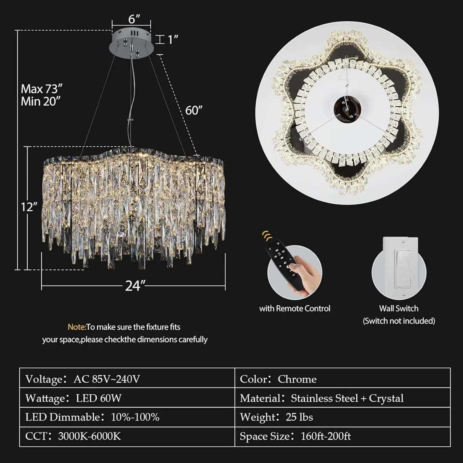 Crystal Chandelier with Remote Control Light Fixtures - Image 4