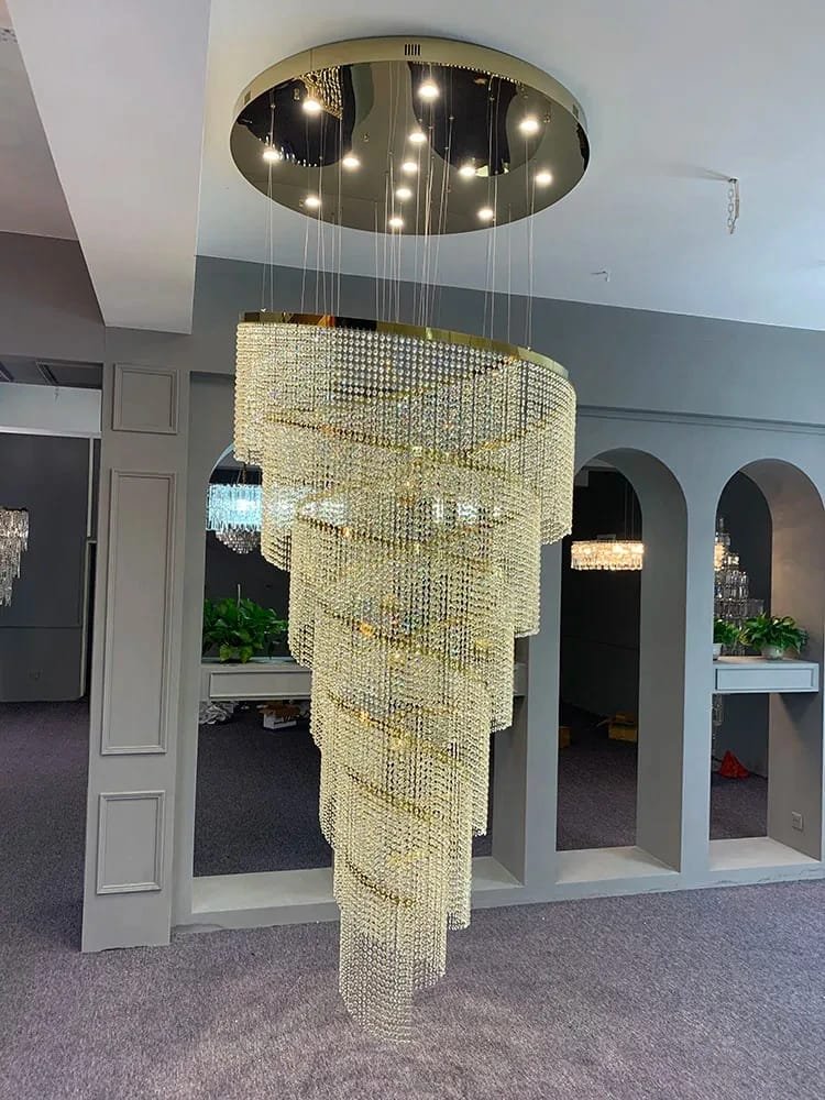 Spiral Design Crystal Chandelier Staircase Light Fixture