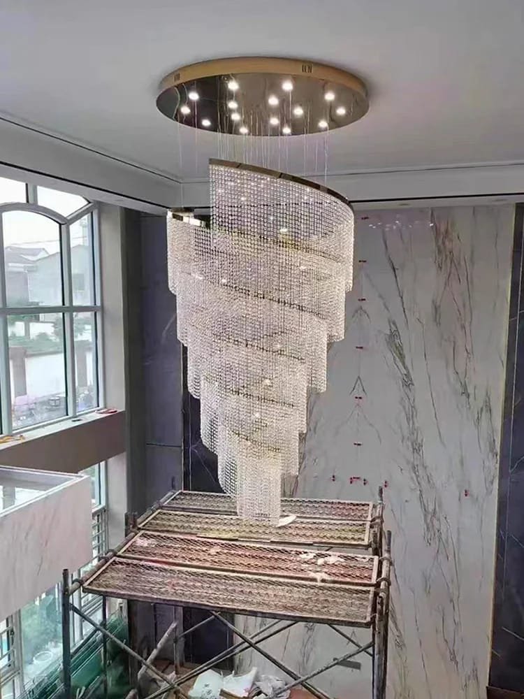 Spiral Design Crystal Chandelier Staircase Light Fixture