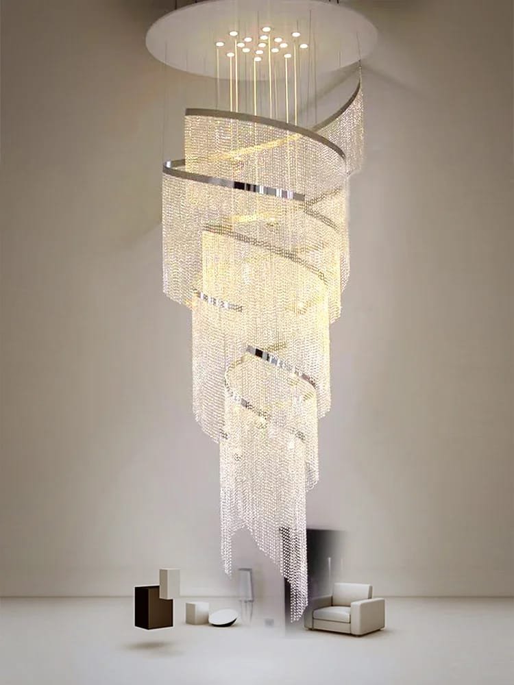 Spiral Design Crystal Chandelier Staircase Light Fixture