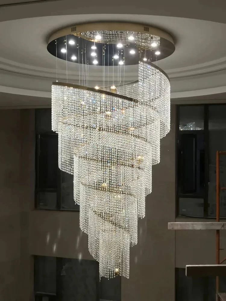 Spiral Design Crystal Chandelier Staircase Light Fixture