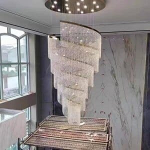 Spiral Design Crystal Chandelier Staircase Light Fixture