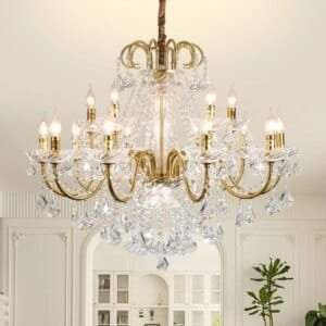 American Retro Crystal Chandelier Black Gold Pendant Light