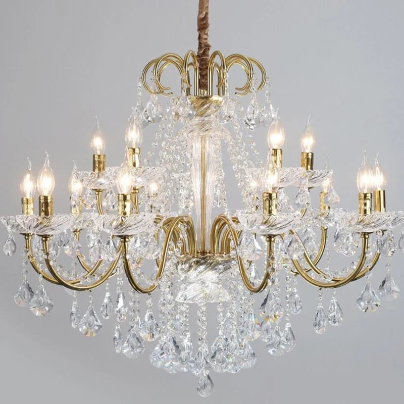 American Retro Crystal Chandelier Black Gold Pendant Light