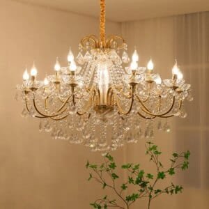 American Retro Crystal Chandelier Black Gold Pendant Light