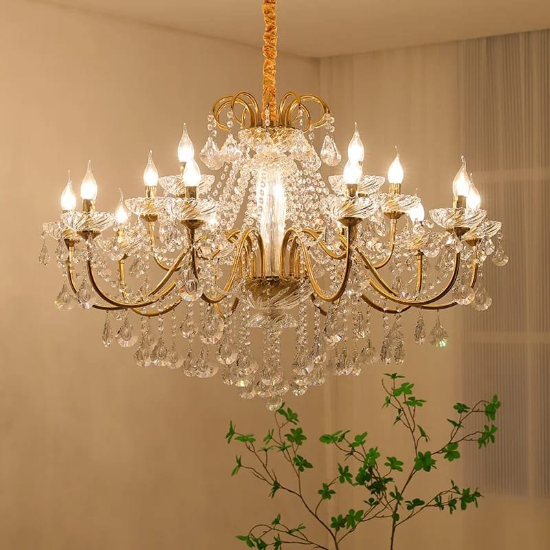 American Retro Crystal Chandelier Black Gold Pendant Light
