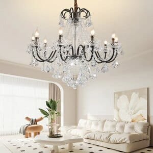 American Retro Crystal Chandelier Black Gold Pendant Light