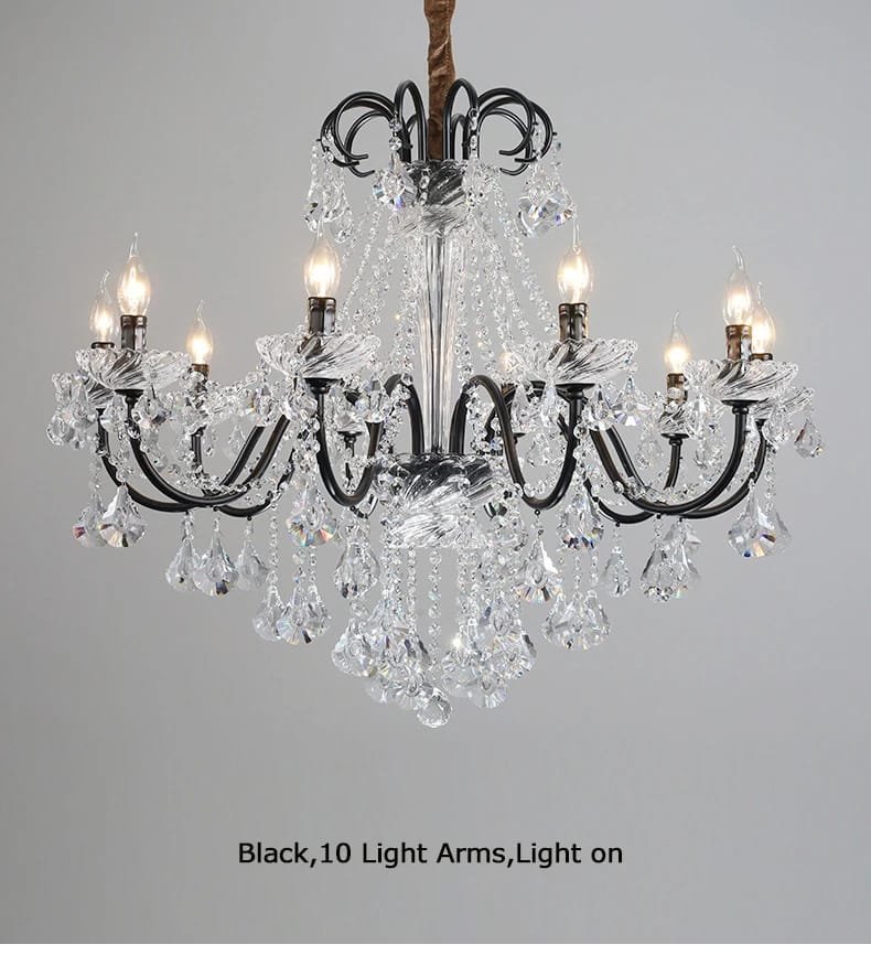 American Retro Crystal Chandelier Black Gold Pendant Light