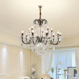American Retro Crystal Chandelier Black Gold Pendant Light