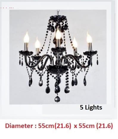 Black Crystal Chandelier Lighting For Living Room – 5 heads