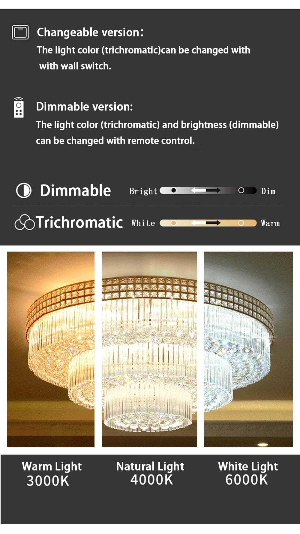 Modern Large Crystal Ceiling Lights for Living Room LED Gold-Chrome