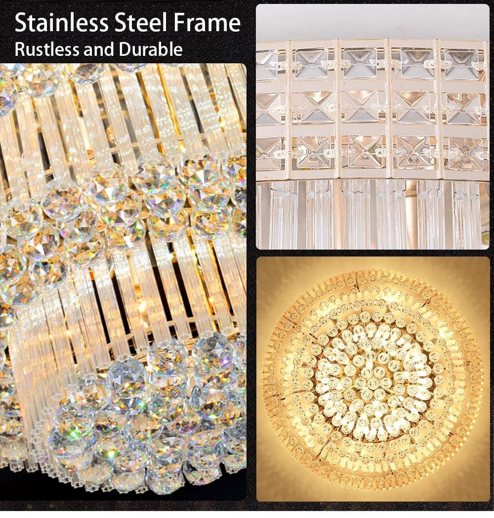 Modern Large Crystal Ceiling Lights for Living Room LED Gold-Chrome