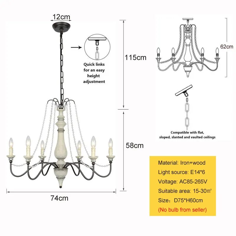 American Style Rural Chandelier Living Room Dining Room Bedroom Study Cafa 6 Head