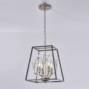 Modern 4-Light Lantern Geometric Crystal Chandelier for Dining Room