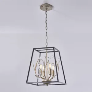 Modern 4-Light Lantern Geometric Crystal Chandelier for Dining Room