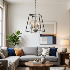 Modern 4-Light Lantern Geometric Crystal Chandelier for Dining Room