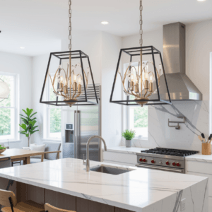 Modern 4-Light Lantern Geometric Crystal Chandelier for Dining Room