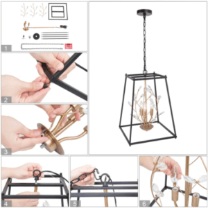 Modern 4-Light Lantern Geometric Crystal Chandelier for Dining Room